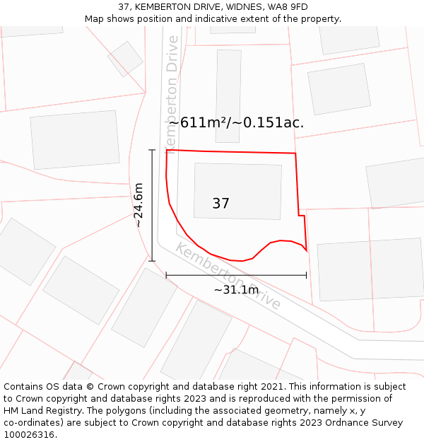 37, KEMBERTON DRIVE, WIDNES, WA8 9FD: Plot and title map