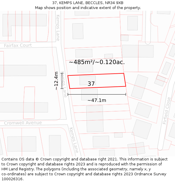 37, KEMPS LANE, BECCLES, NR34 9XB: Plot and title map