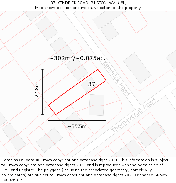 37, KENDRICK ROAD, BILSTON, WV14 8LJ: Plot and title map