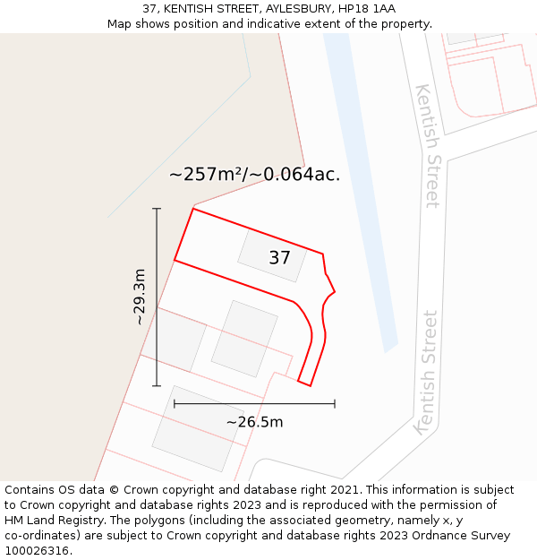 37, KENTISH STREET, AYLESBURY, HP18 1AA: Plot and title map