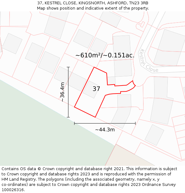 37, KESTREL CLOSE, KINGSNORTH, ASHFORD, TN23 3RB: Plot and title map