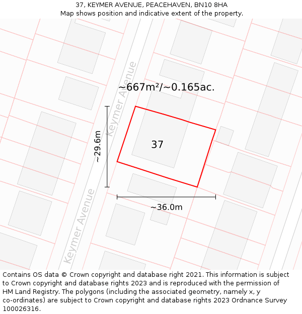 37, KEYMER AVENUE, PEACEHAVEN, BN10 8HA: Plot and title map