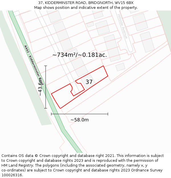 37, KIDDERMINSTER ROAD, BRIDGNORTH, WV15 6BX: Plot and title map