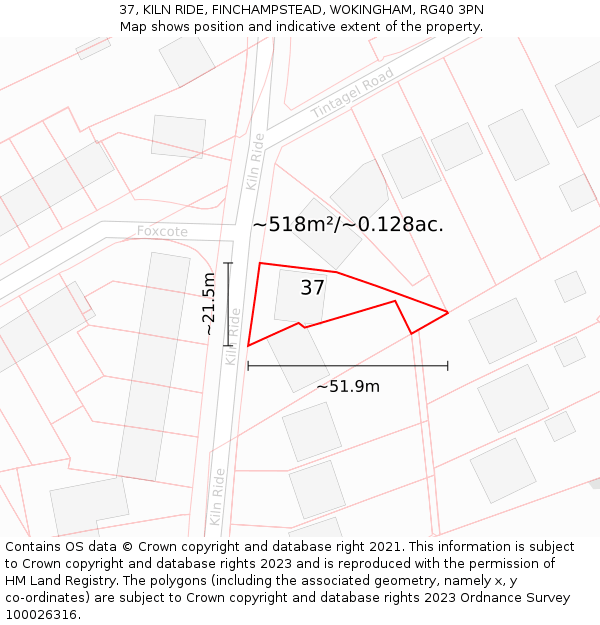 37, KILN RIDE, FINCHAMPSTEAD, WOKINGHAM, RG40 3PN: Plot and title map