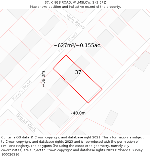 37, KINGS ROAD, WILMSLOW, SK9 5PZ: Plot and title map