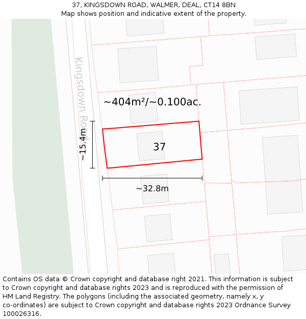 37, KINGSDOWN ROAD, WALMER, DEAL, CT14 8BN: Plot and title map