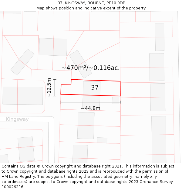 37, KINGSWAY, BOURNE, PE10 9DP: Plot and title map