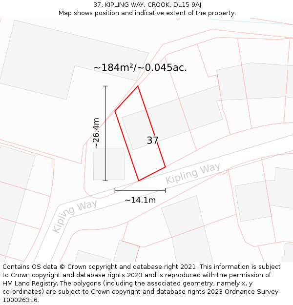 37, KIPLING WAY, CROOK, DL15 9AJ: Plot and title map