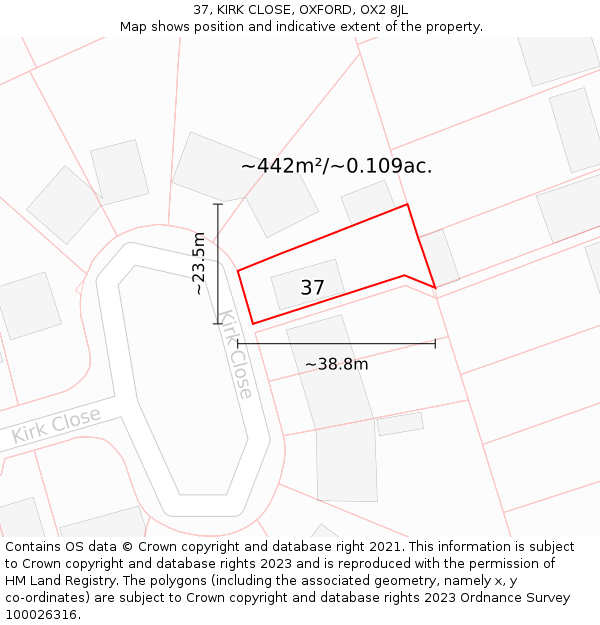 37, KIRK CLOSE, OXFORD, OX2 8JL: Plot and title map