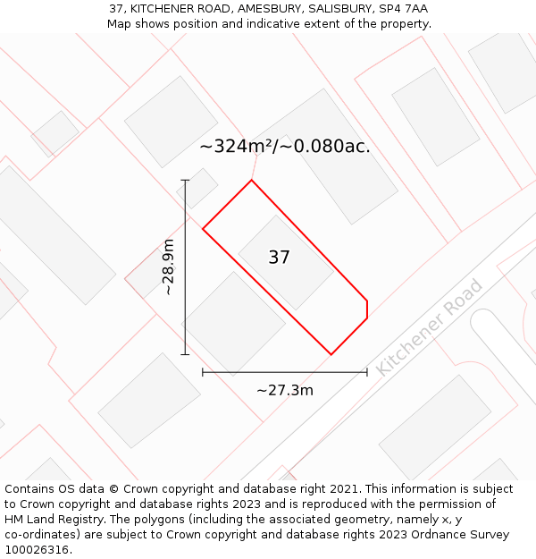 37, KITCHENER ROAD, AMESBURY, SALISBURY, SP4 7AA: Plot and title map