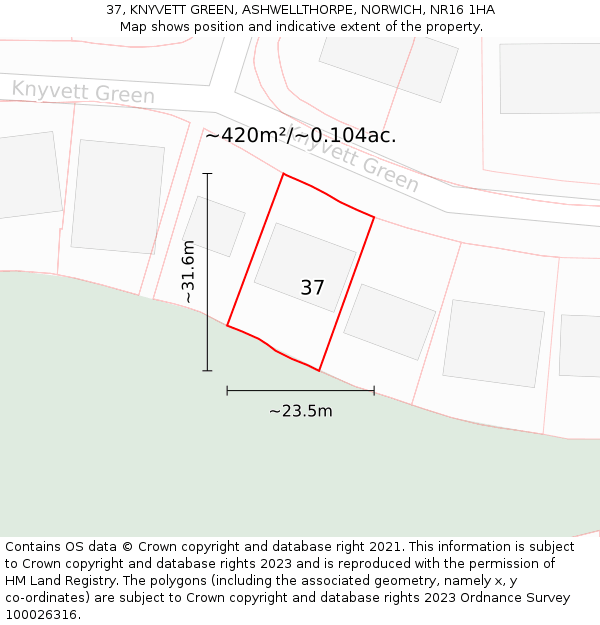 37, KNYVETT GREEN, ASHWELLTHORPE, NORWICH, NR16 1HA: Plot and title map