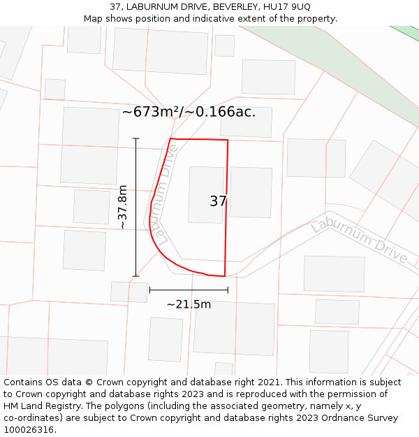 37, LABURNUM DRIVE, BEVERLEY, HU17 9UQ: Plot and title map