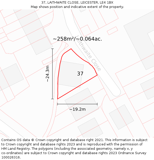 37, LAITHWAITE CLOSE, LEICESTER, LE4 1BX: Plot and title map