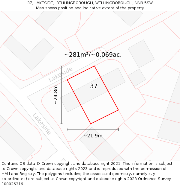 37, LAKESIDE, IRTHLINGBOROUGH, WELLINGBOROUGH, NN9 5SW: Plot and title map