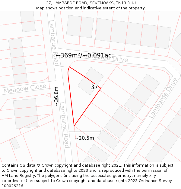 37, LAMBARDE ROAD, SEVENOAKS, TN13 3HU: Plot and title map