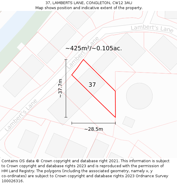 37, LAMBERTS LANE, CONGLETON, CW12 3AU: Plot and title map