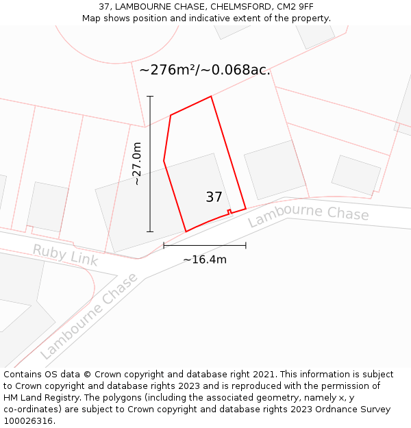 37, LAMBOURNE CHASE, CHELMSFORD, CM2 9FF: Plot and title map