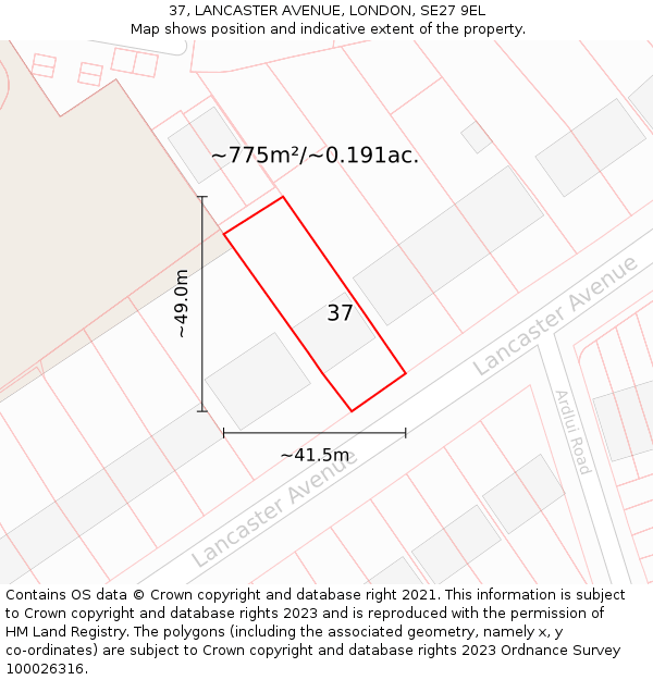 37, LANCASTER AVENUE, LONDON, SE27 9EL: Plot and title map