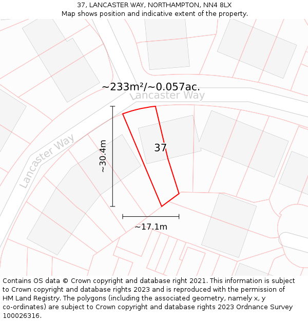 37, LANCASTER WAY, NORTHAMPTON, NN4 8LX: Plot and title map