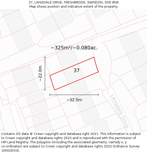 37, LANGDALE DRIVE, FRESHBROOK, SWINDON, SN5 8NR: Plot and title map