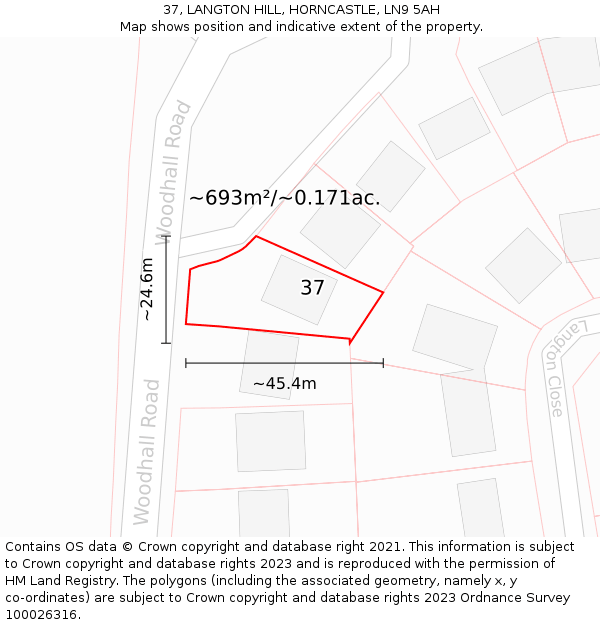 37, LANGTON HILL, HORNCASTLE, LN9 5AH: Plot and title map