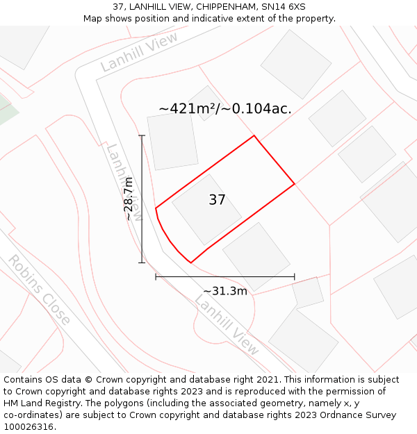 37, LANHILL VIEW, CHIPPENHAM, SN14 6XS: Plot and title map