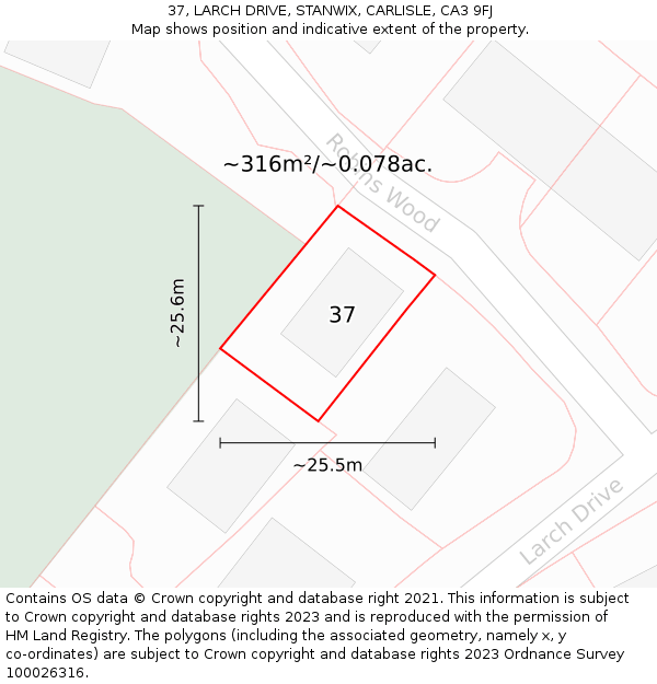 37, LARCH DRIVE, STANWIX, CARLISLE, CA3 9FJ: Plot and title map