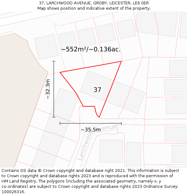 37, LARCHWOOD AVENUE, GROBY, LEICESTER, LE6 0ER: Plot and title map