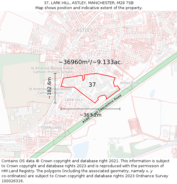 37, LARK HILL, ASTLEY, MANCHESTER, M29 7SB: Plot and title map