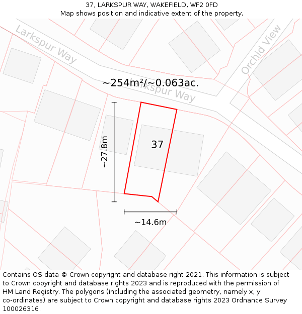 37, LARKSPUR WAY, WAKEFIELD, WF2 0FD: Plot and title map