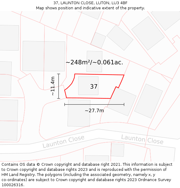 37, LAUNTON CLOSE, LUTON, LU3 4BF: Plot and title map