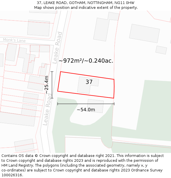 37, LEAKE ROAD, GOTHAM, NOTTINGHAM, NG11 0HW: Plot and title map