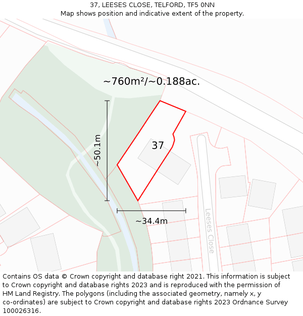 37, LEESES CLOSE, TELFORD, TF5 0NN: Plot and title map