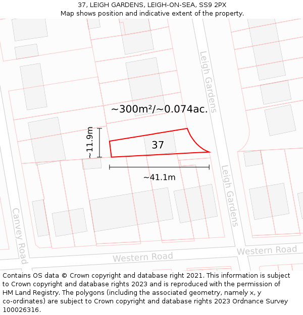 37, LEIGH GARDENS, LEIGH-ON-SEA, SS9 2PX: Plot and title map