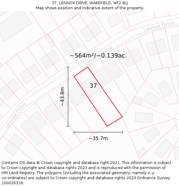 37, LENNOX DRIVE, WAKEFIELD, WF2 8LJ: Plot and title map