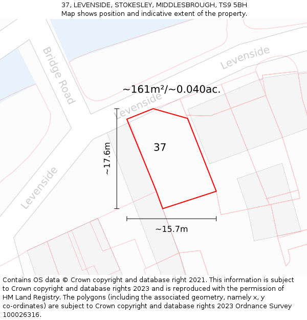 37, LEVENSIDE, STOKESLEY, MIDDLESBROUGH, TS9 5BH: Plot and title map