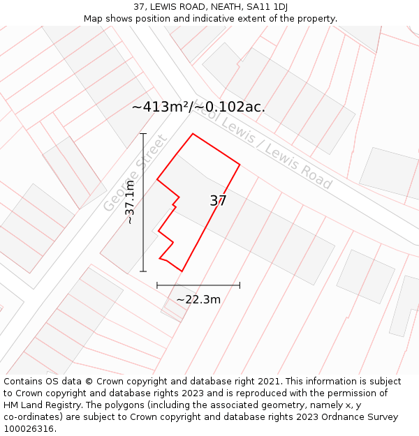 37, LEWIS ROAD, NEATH, SA11 1DJ: Plot and title map