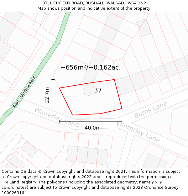 37, LICHFIELD ROAD, RUSHALL, WALSALL, WS4 1NP: Plot and title map