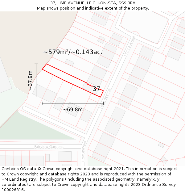 37, LIME AVENUE, LEIGH-ON-SEA, SS9 3PA: Plot and title map