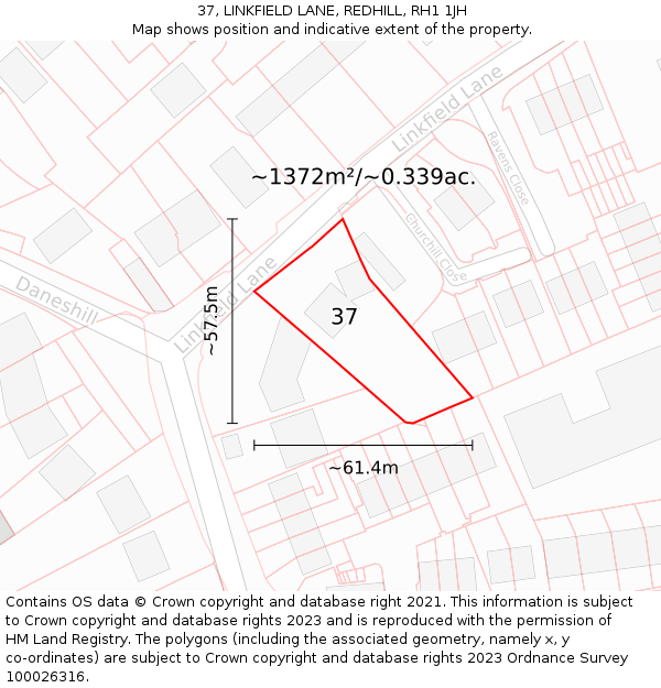 37, LINKFIELD LANE, REDHILL, RH1 1JH: Plot and title map