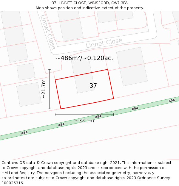 37, LINNET CLOSE, WINSFORD, CW7 3FA: Plot and title map