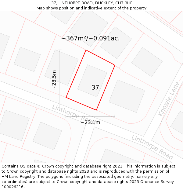 37, LINTHORPE ROAD, BUCKLEY, CH7 3HF: Plot and title map