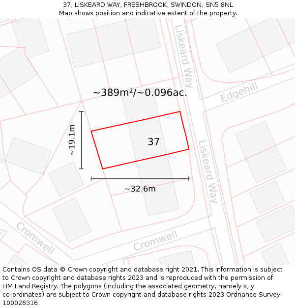 37, LISKEARD WAY, FRESHBROOK, SWINDON, SN5 8NL: Plot and title map