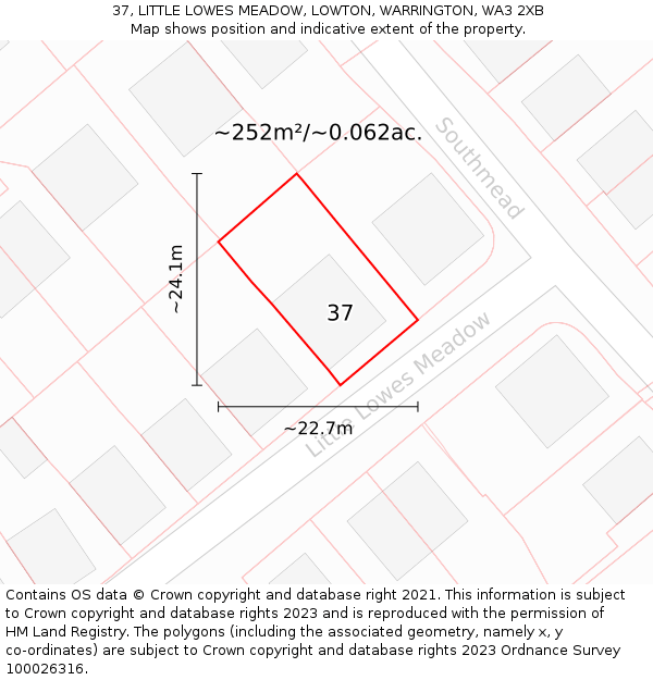 37, LITTLE LOWES MEADOW, LOWTON, WARRINGTON, WA3 2XB: Plot and title map