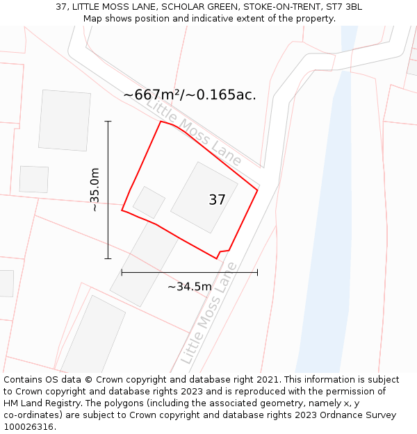 37, LITTLE MOSS LANE, SCHOLAR GREEN, STOKE-ON-TRENT, ST7 3BL: Plot and title map