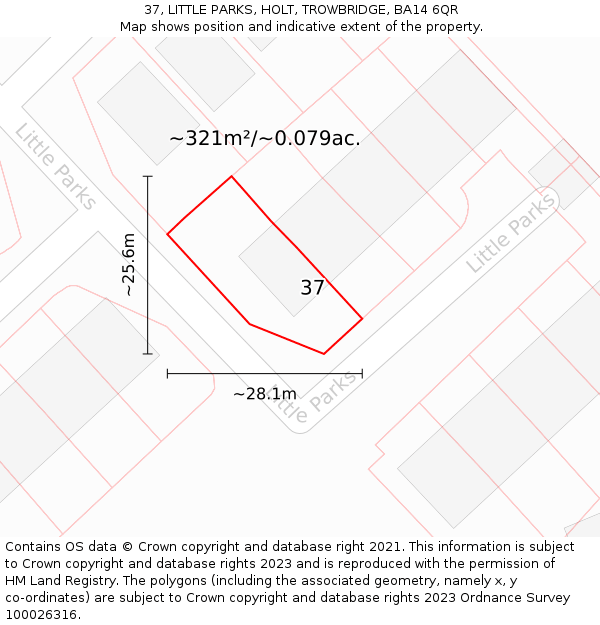 37, LITTLE PARKS, HOLT, TROWBRIDGE, BA14 6QR: Plot and title map