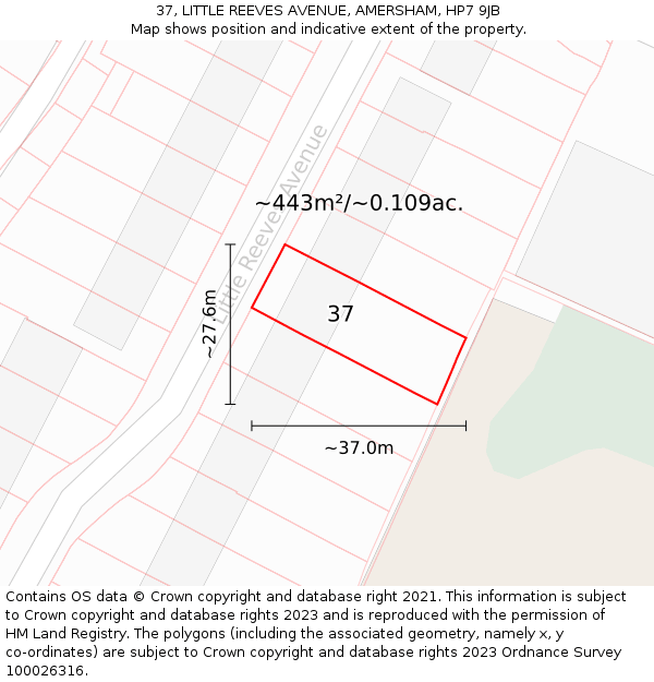 37, LITTLE REEVES AVENUE, AMERSHAM, HP7 9JB: Plot and title map