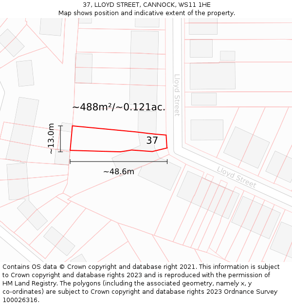 37, LLOYD STREET, CANNOCK, WS11 1HE: Plot and title map