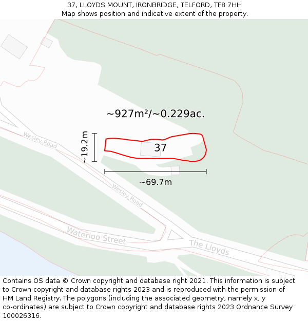 37, LLOYDS MOUNT, IRONBRIDGE, TELFORD, TF8 7HH: Plot and title map