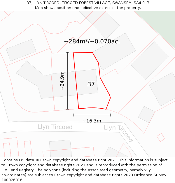 37, LLYN TIRCOED, TIRCOED FOREST VILLAGE, SWANSEA, SA4 9LB: Plot and title map